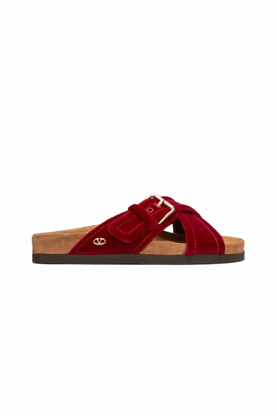 NEW VALENTINO GARAVANI women's fussfriend velvet slide sandal in red